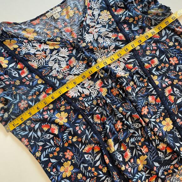 Style & Co Embroidered Floral Top Womens XXL Blue Yellow Peasant Boho Knit Tee - Picture 6 of 7